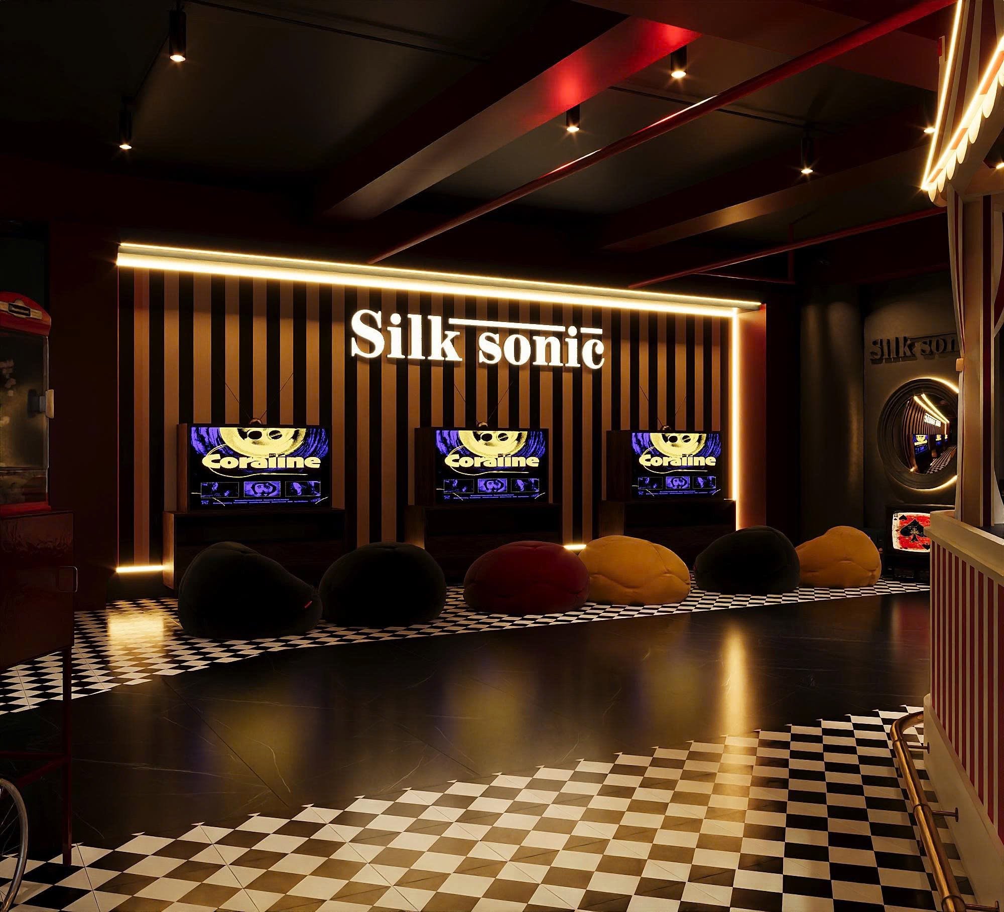 Thiết kế phòng lounge SilkSonic – Phong cách rạp xiếc Phòng lounge SilkSonic trang trí tranh phong cách rạp xiếc