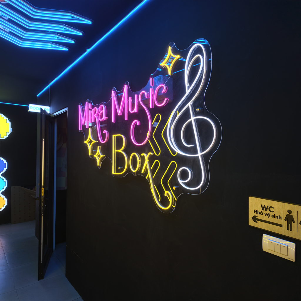 Trang trí Music Box Mira Tuyên Quang | Xưởng Kiến 18 Hoàn thiện thi công biển hiệu và trang trí Music Box Mira
